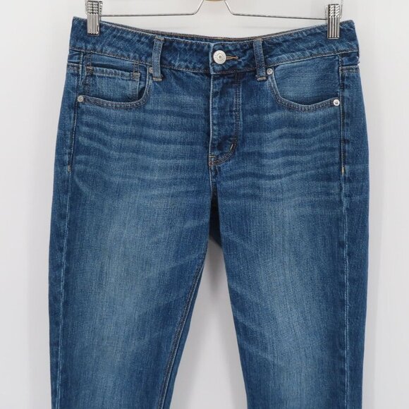 American Eagle Women 8 Tomgirl Button Fly Whiskered Blue Denim Jean Cotton Blend - Picture 2 of 14